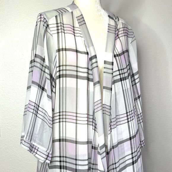 Torrid Sheer White and Lavendar Plaid Kimono Duster 3X/4X - Picture 8 of 12